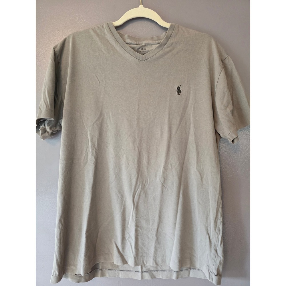 Polo Ralph Lauren Mens Grey V-Neck Short Sleeve Pony Logo T-Shirt Size Medium